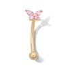 Thumbnail Image 1 of 10K Solid Gold Pink CZ Butterfly Curved Barbell - 16G 5/16"