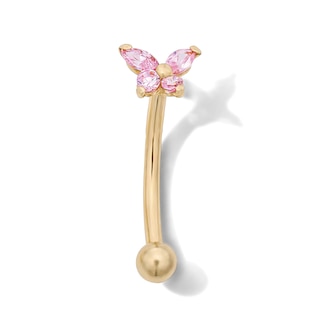 10K Solid Gold Pink CZ Butterfly Curved Barbell - 16G 5/16"