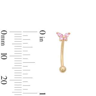 10K Solid Gold Pink CZ Butterfly Curved Barbell - 16G 5/16"
