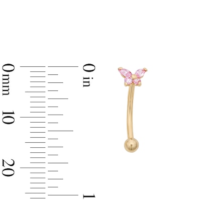 10K Solid Gold Pink CZ Butterfly Curved Barbell - 16G 5/16"