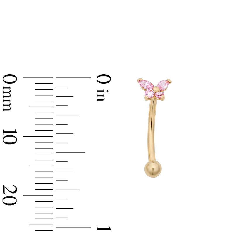 Main Image 2 of 10K Solid Gold Pink CZ Butterfly Curved Barbell - 16G 5/16"