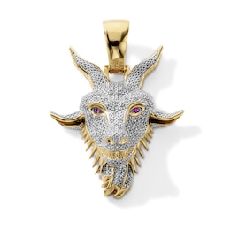 14K Gold Plated 1/10 CT. T.W. Lab-Grown Diamond and Simulated Red Zircon Goat Necklace Charm