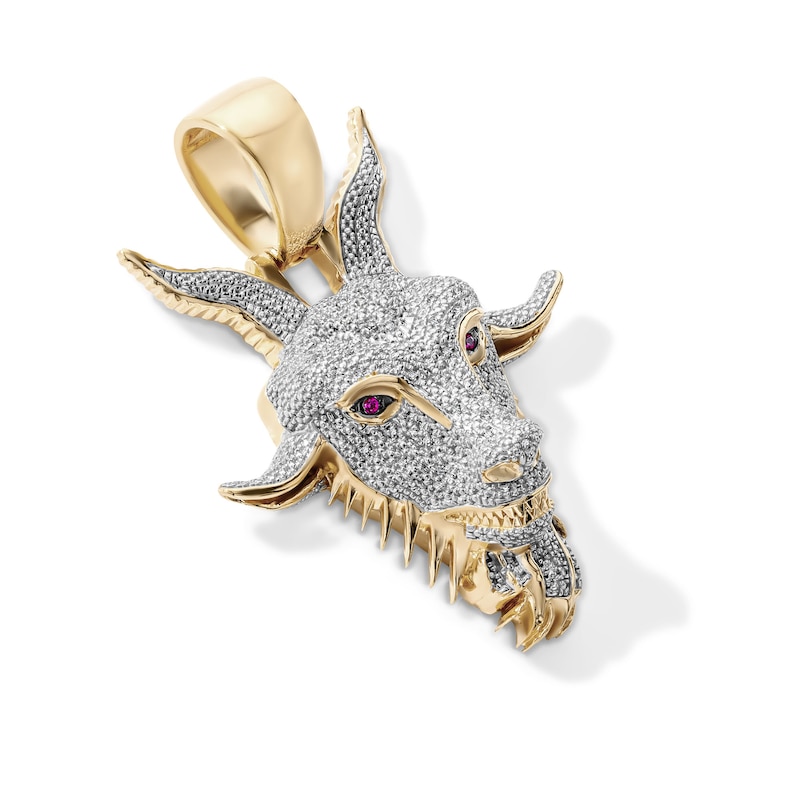 14K Gold Plated 1/10 CT. T.W. Lab-Grown Diamond and Simulated Red Zircon Goat Necklace Charm