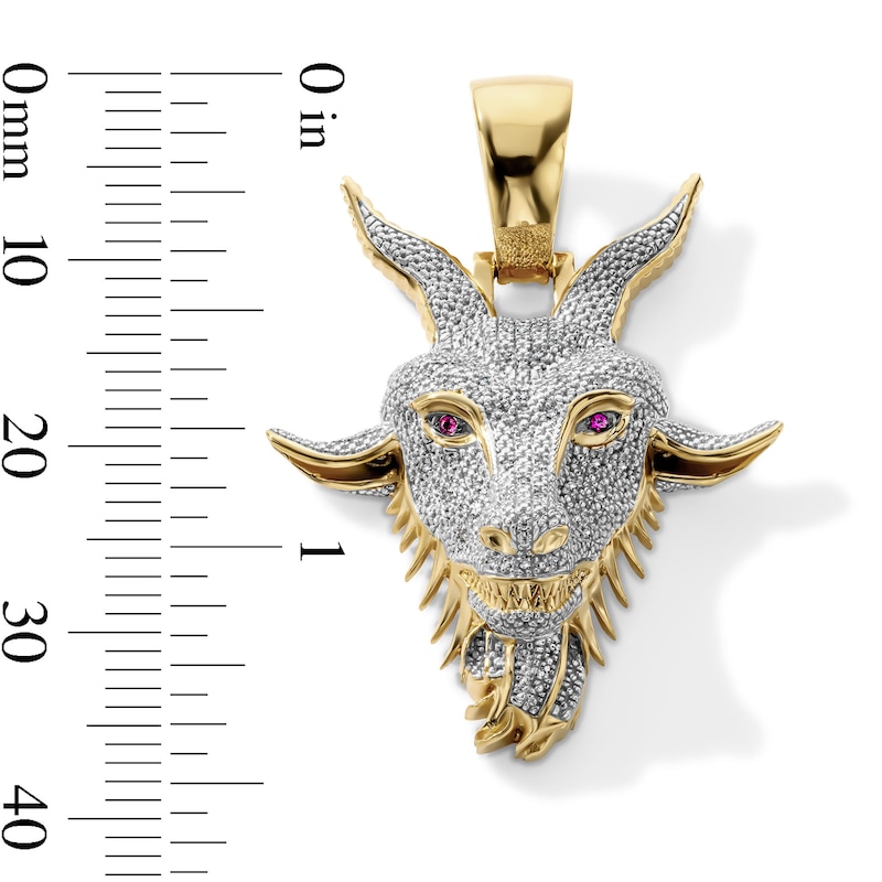 14K Gold Plated 1/10 CT. T.W. Lab-Grown Diamond and Simulated Red Zircon Goat Necklace Charm