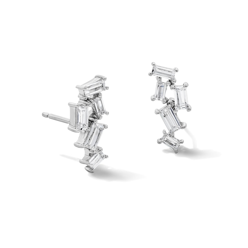 Sterling Silver CZ Stacked Baguette Studs