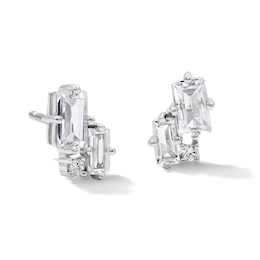 Solid Sterling Silver Baguette and Round CZ Studs