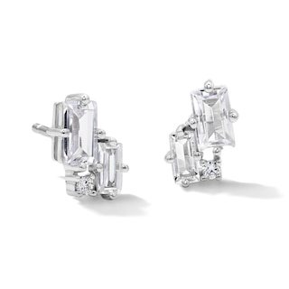 Solid Sterling Silver Baguette and Round CZ Studs