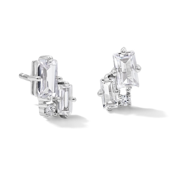 Solid Sterling Silver Baguette and Round CZ Studs