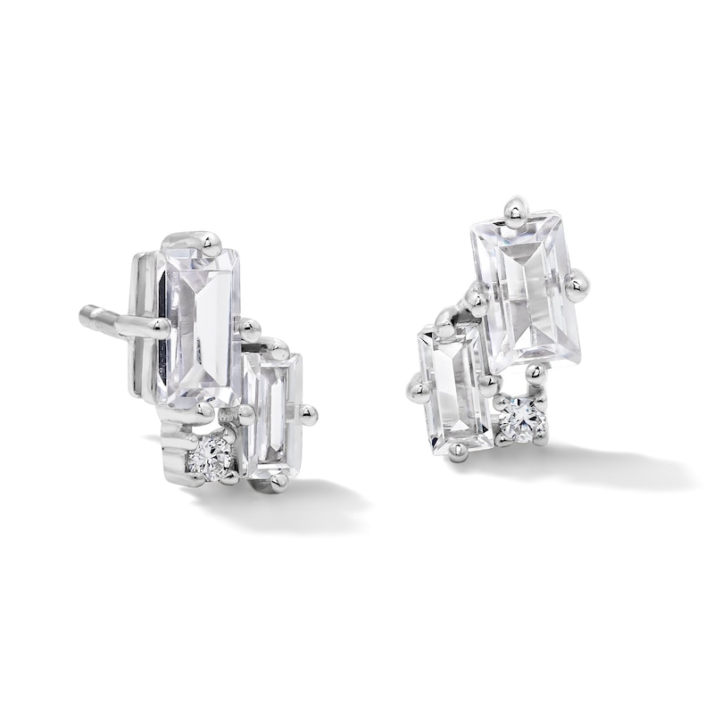 Main Image 1 of Solid Sterling Silver Baguette and Round CZ Studs