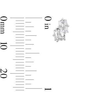 Solid Sterling Silver Baguette and Round CZ Studs