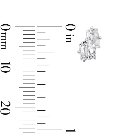 Solid Sterling Silver Baguette and Round CZ Studs