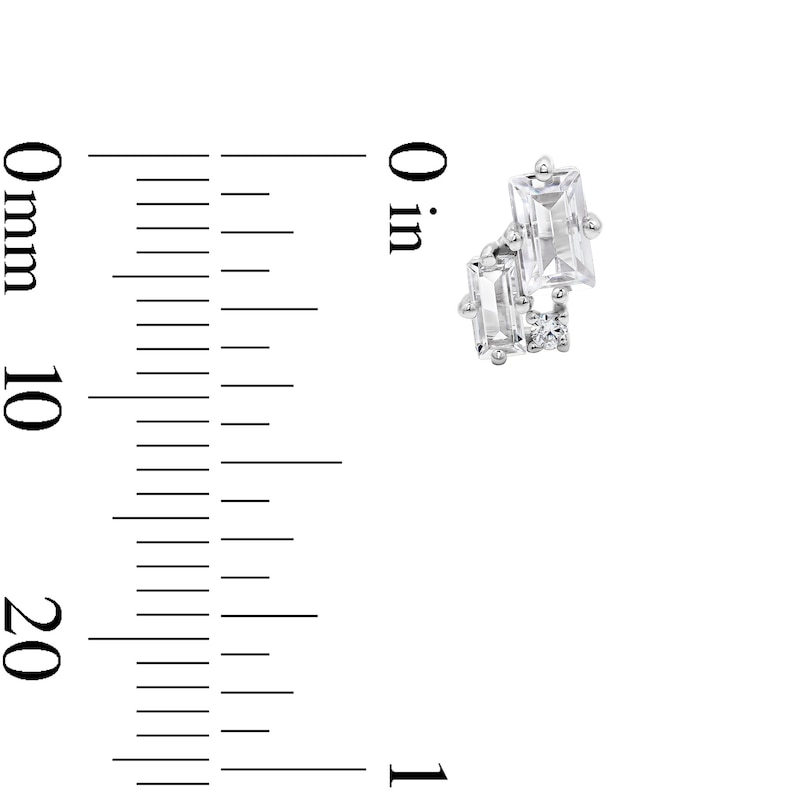 Main Image 2 of Solid Sterling Silver Baguette and Round CZ Studs