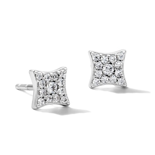 Solid Sterling Silver CZ Pavé Concave Square Studs