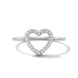 Solid Sterling Silver CZ Open Heart Ring - Size 7