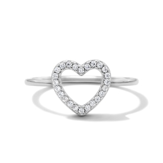 Solid Sterling Silver CZ Open Heart Ring - Size 7