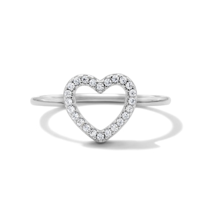Solid Sterling Silver CZ Open Heart Ring - Size 7