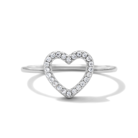 Solid Sterling Silver CZ Open Heart Ring - Size 7