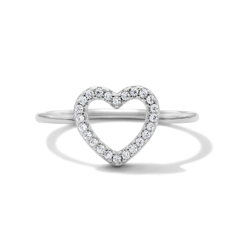 Solid Sterling Silver CZ Open Heart Ring - Size 7