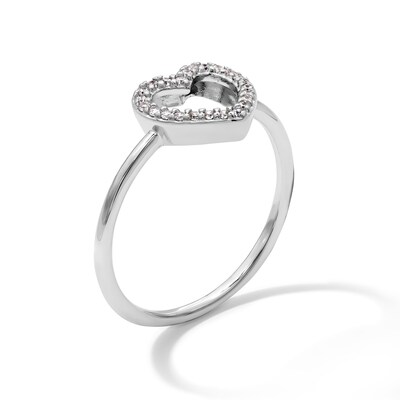 Solid Sterling Silver CZ Open Heart Ring - Size 7