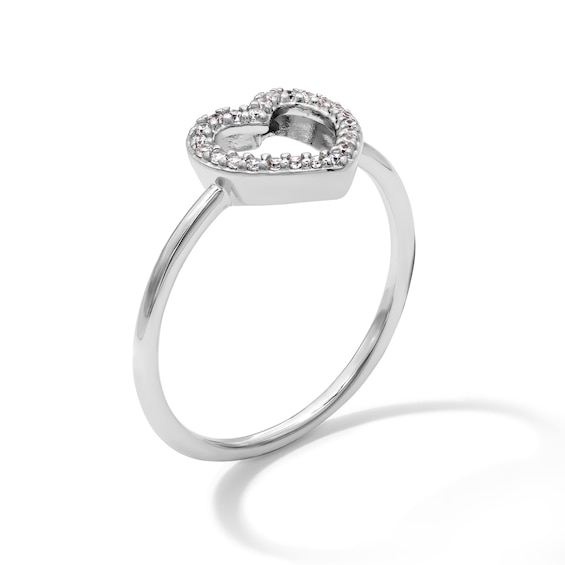 Solid Sterling Silver CZ Open Heart Ring - Size 7