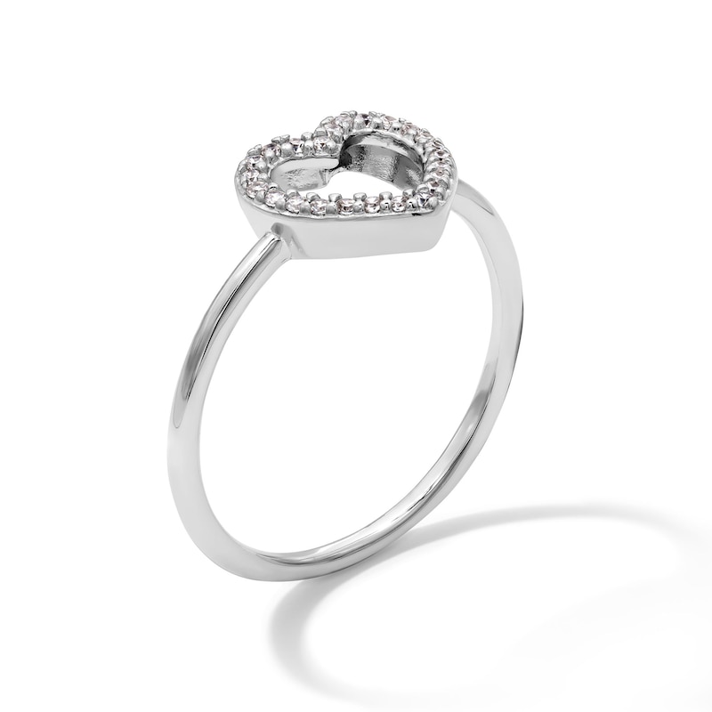 Solid Sterling Silver CZ Open Heart Ring - Size 7