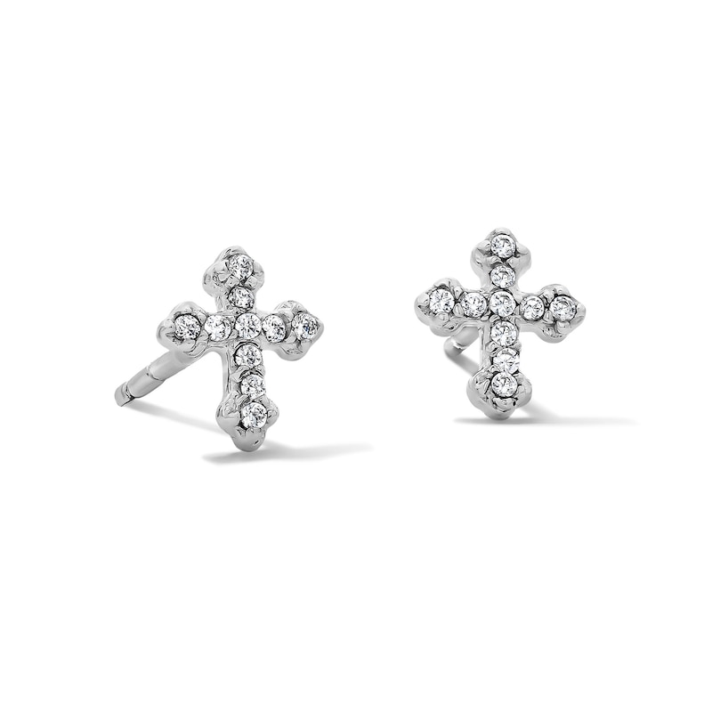 Sterling Silver Pavé Cross Studs