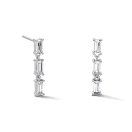Sterling Silver CZ Baguette Trio Dangle Studs