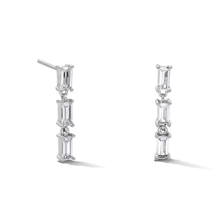 Sterling Silver CZ Baguette Trio Dangle Studs