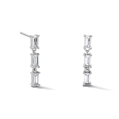 Sterling Silver CZ Baguette Trio Dangle Studs