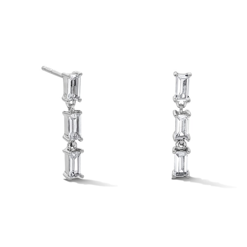 Main Image 1 of Sterling Silver CZ Baguette Trio Dangle Studs