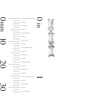 Sterling Silver CZ Baguette Trio Dangle Studs