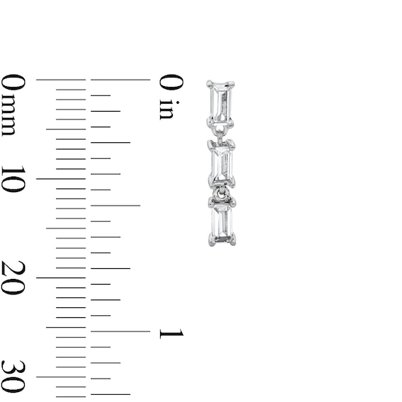 Sterling Silver CZ Baguette Trio Dangle Studs