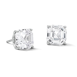Sterling Silver Asscher-Cut CZ Solitaire Studs