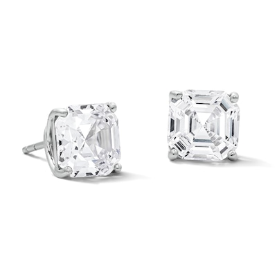 Sterling Silver Asscher-Cut CZ Solitaire Studs