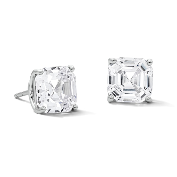 Sterling Silver Asscher-Cut CZ Solitaire Studs