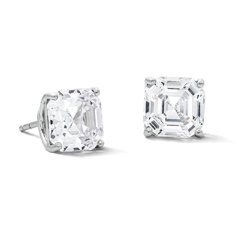 Sterling Silver Asscher-Cut CZ Solitaire Studs