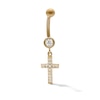 Thumbnail Image 1 of 10K Hollow Gold and Yellow Ion-Plated CZ Cross Dangle Belly Ring  - 14G 3/8"