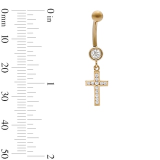 10K Hollow Gold and Yellow Ion-Plated CZ Cross Dangle Belly Ring  - 14G 3/8"