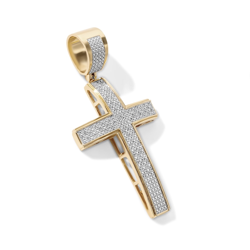 14K Gold Plated 1/6 CT. T.W. Lab-Grown Diamond Pavé Cross Necklace Charm
