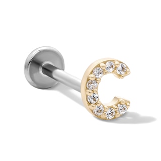 14K Gold and Titanium CZ "C" Initial Stud – 18G 5/16"