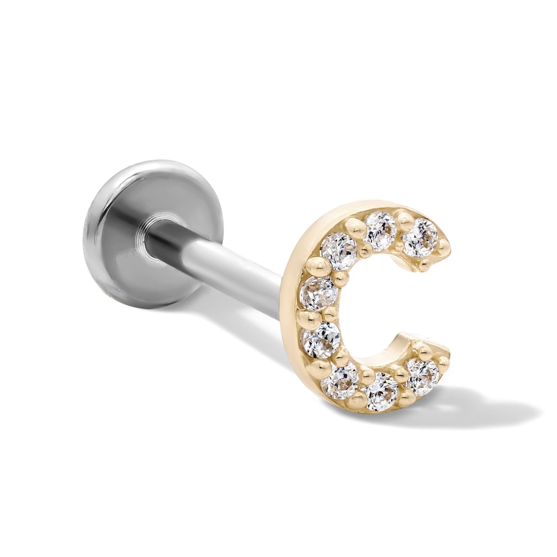 Main Image 1 of 14K Gold and Titanium CZ "C" Initial Stud – 18G 5/16"