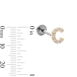 14K Gold and Titanium CZ "C" Initial Stud – 18G 5/16"