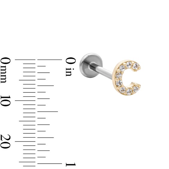 14K Gold and Titanium CZ "C" Initial Stud – 18G 5/16"