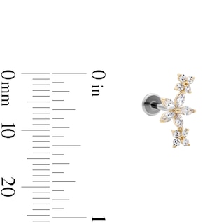 14K Hollow Gold and Titanium CZ Flower Crawler Stud - 18G 5/16"