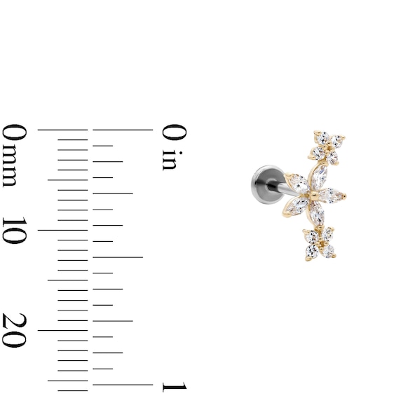 14K Hollow Gold and Titanium CZ Flower Crawler Stud - 18G 5/16"