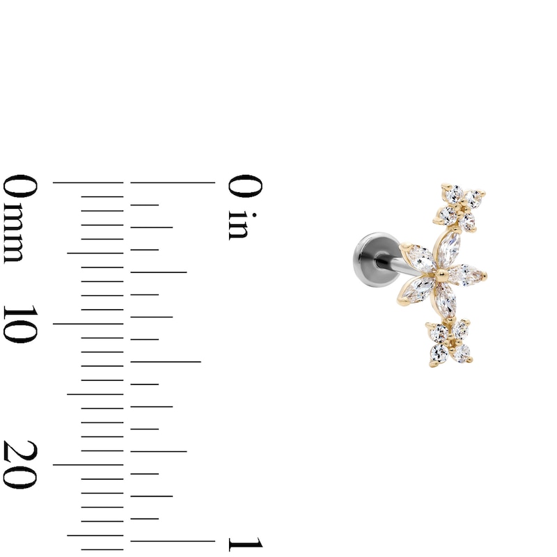 Main Image 2 of 14K Hollow Gold and Titanium CZ Flower Crawler Stud - 18G 5/16"