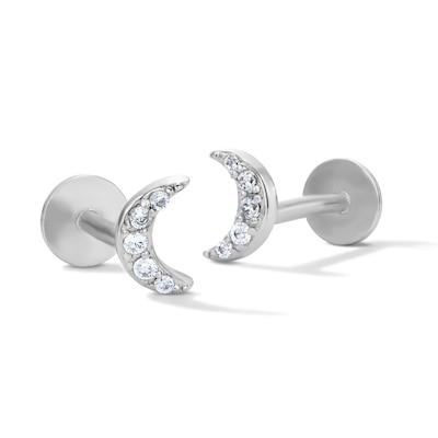Solid Sterling Silver CZ Moon Flat Back Studs
