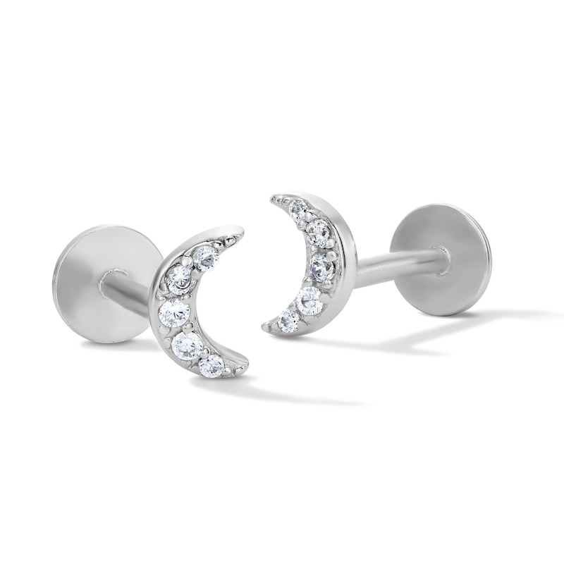 Main Image 1 of Solid Sterling Silver CZ Moon Flat Back Studs