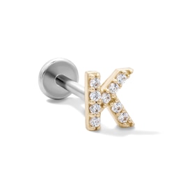 14K Gold and Titanium CZ "K" Initial Stud – 18G 5/16"
