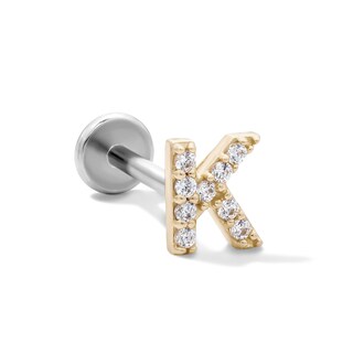 14K Gold and Titanium CZ "K" Initial Stud – 18G 5/16"